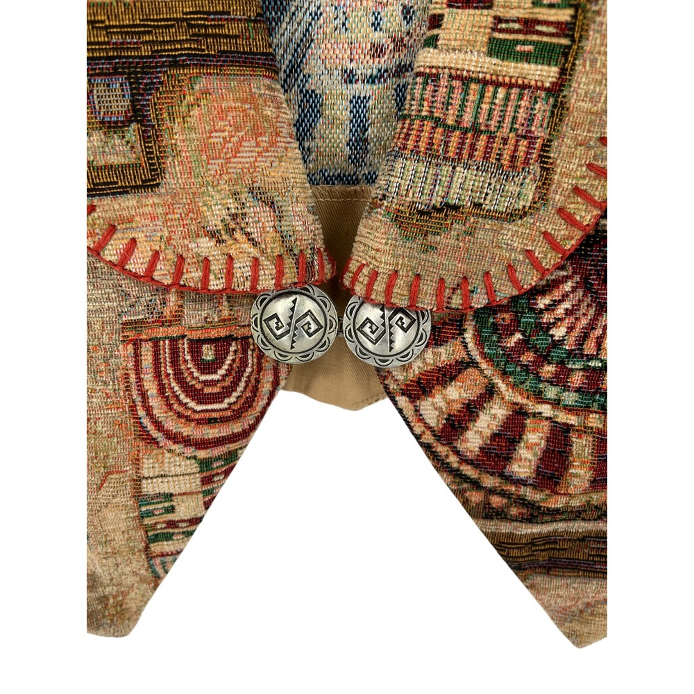 Longhorn Womens Vintage Tapestry Vest M Southwestern Western Concho Cowgirl - Picture 2 of 4